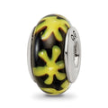 Sterling Silver Reflections Yellow/Black Hand-blown Glass Bead, 13.64 x 7.27 mm