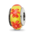 Sterling Silver Reflections Yellow/Orange Hand-blown Glass Bead, 13.64 x 7.27 mm