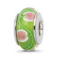 Sterling Silver Reflections Green/Pink Hand-blown Glass Bead, 13.64 x 7.27 mm, 1.17 g - ID5S9QRS6498L7