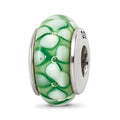 Sterling Silver Reflections Green Floral Hand-blown Glass Bead, 13.64 x 7.27 mm