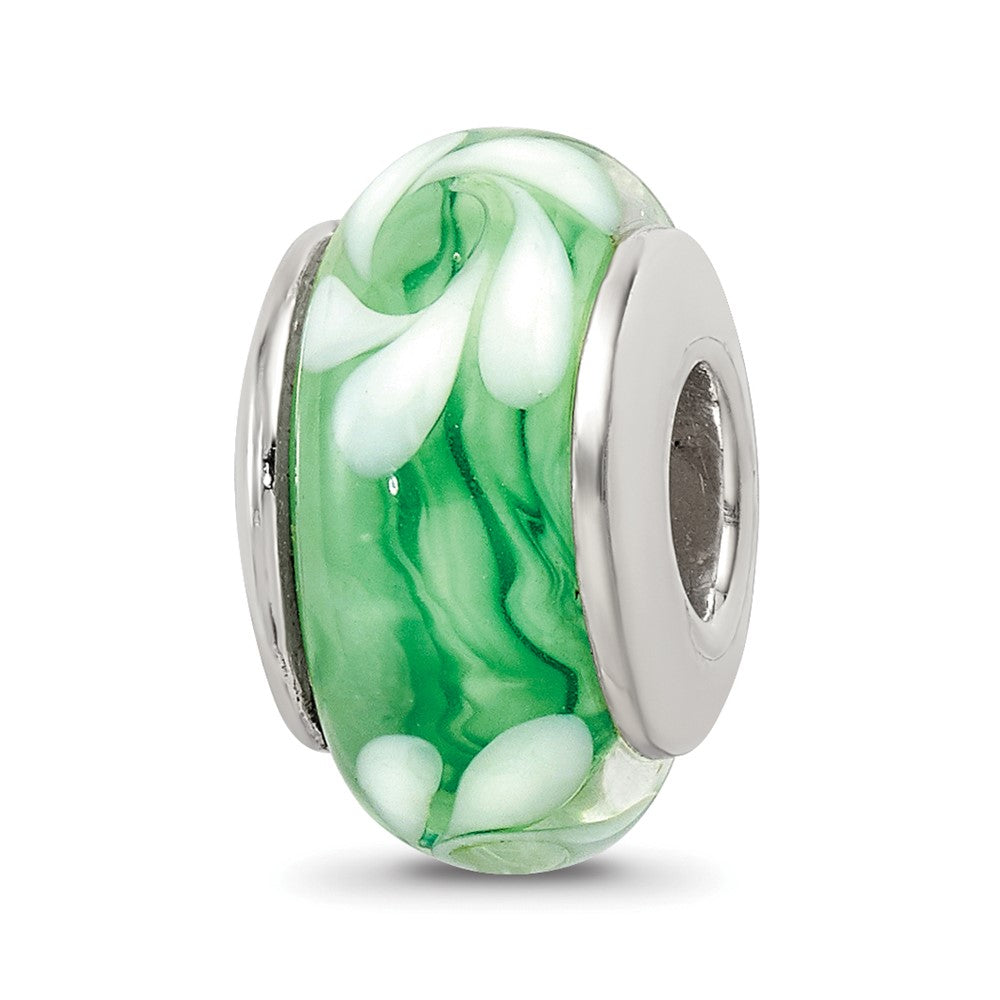 Sterling Silver Reflections Green/White Hand-blown Glass Bead, 13.64 x 7.27 mm, 1.17 g - ID5S9QRS6558L7