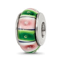 Sterling Silver Reflections Green/Pink Hand-blown Glass Bead, 13.64 x 7.27 mm, 1.17 g - ID5S9QRS6568L7
