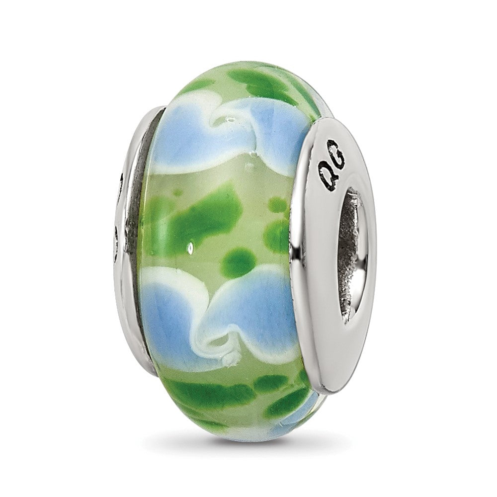 Sterling Silver Reflections Green/Blue Hand-blown Glass Bead, 13.64 x 7.27 mm, 1.17 g - ID5S9QRS6578L7