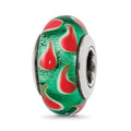 Sterling Silver Reflections Green/Red Hand-blown Glass Bead, 13.64 x 7.27 mm