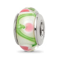 Sterling Silver Reflections White/Pink/Green Hand-blown Glass Bead, 13.64 x 7.27 mm