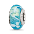 Sterling Silver Reflections Blue/Yellow Hand-blown Glass Bead, 13.64 x 7.27 mm