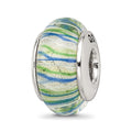 Sterling Silver Reflections Blue/Green Hand-blown Glass Bead, 13.64 x 7.27 mm