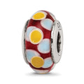 Sterling Silver Reflections Brown/Blue/Yellow Hand-blown Glass Bead, 13.64 x 7.27 mm