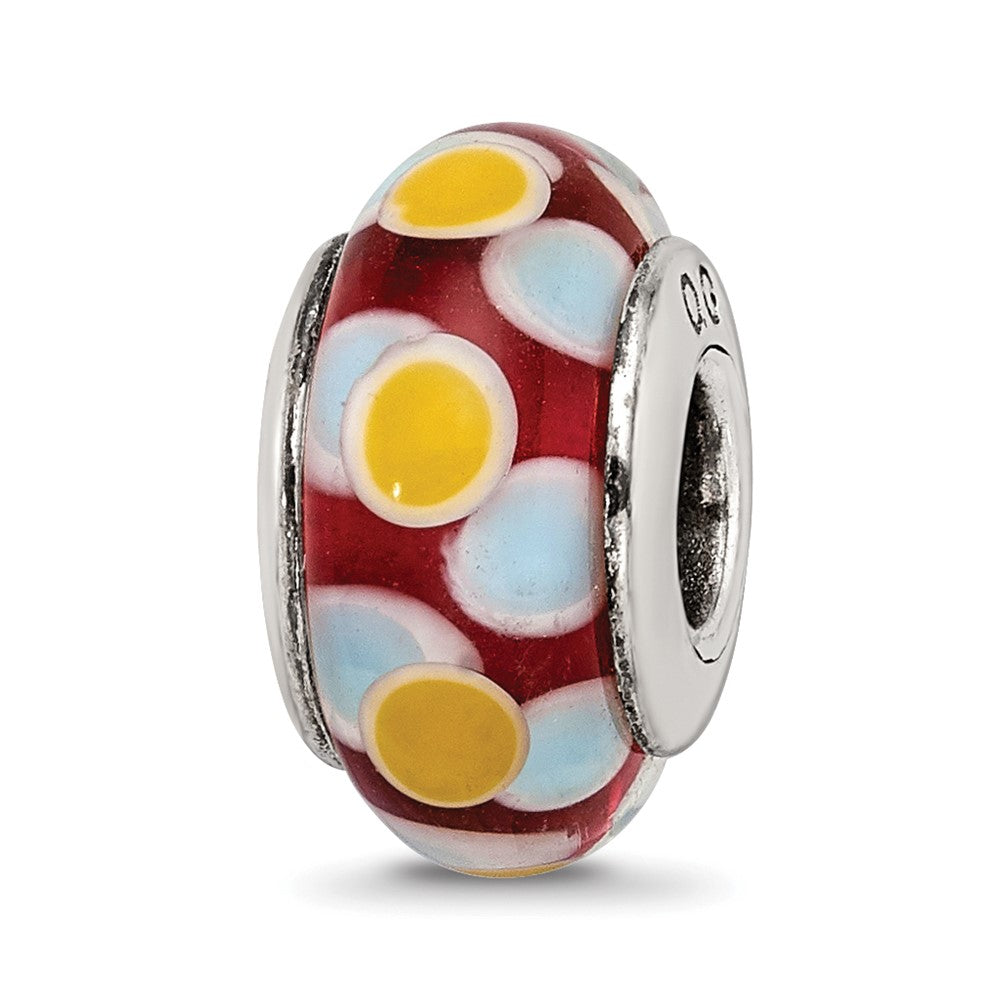 Sterling Silver Reflections Brown/Blue/Yellow Hand-blown Glass Bead, 13.64 x 7.27 mm