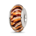 Sterling Silver Reflections Brown Hand-blown Glass Bead, 13.64 x 7.27 mm