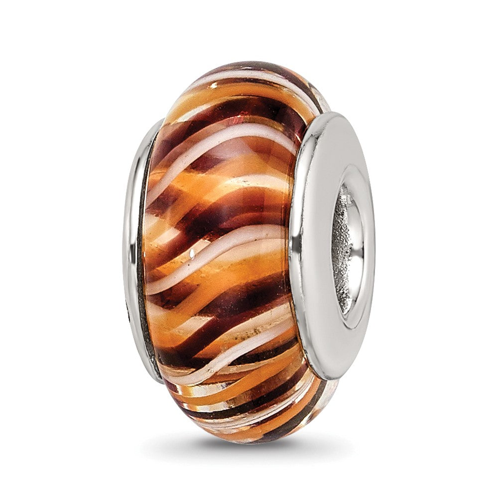 Sterling Silver Reflections Brown Hand-blown Glass Bead, 13.64 x 7.27 mm