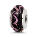 Sterling Silver Reflections Black/Pink Hand-blown Glass Bead, 13.64 x 7.27 mm, 1.17 g - ID5S9QRS7048L7