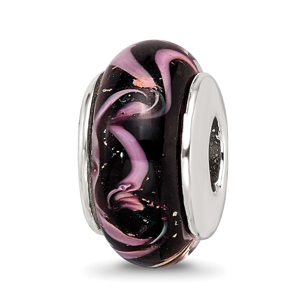 Sterling Silver Reflections Black/Pink Hand-blown Glass Bead, 13.64 x 7.27 mm, 1.17 g - ID5S9QRS7048L7