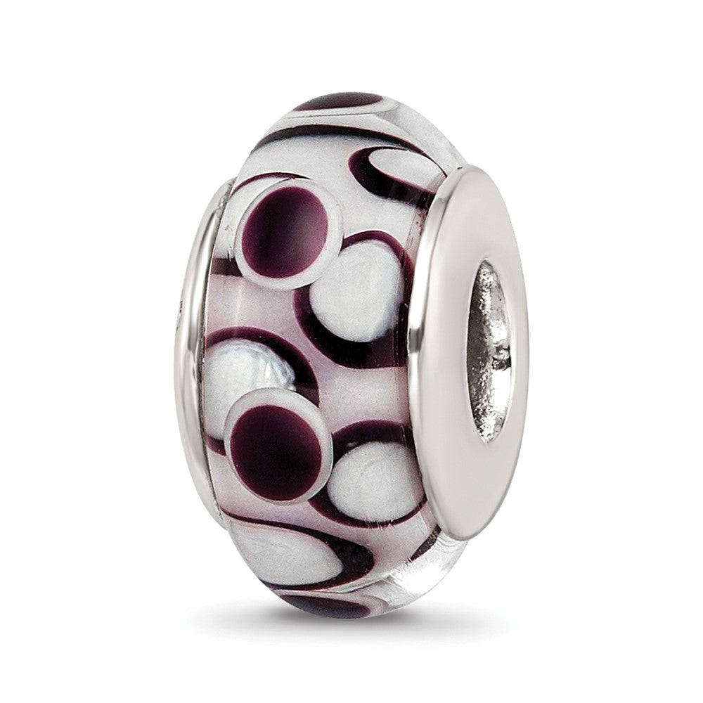 Sterling Silver Reflections Black Hand-blown Glass Bead, 13.64 x 7.27 mm