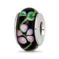 Sterling Silver Reflections Black/Red Hand-blown Glass Bead, 13.64 x 7.27 mm, 1.17 g