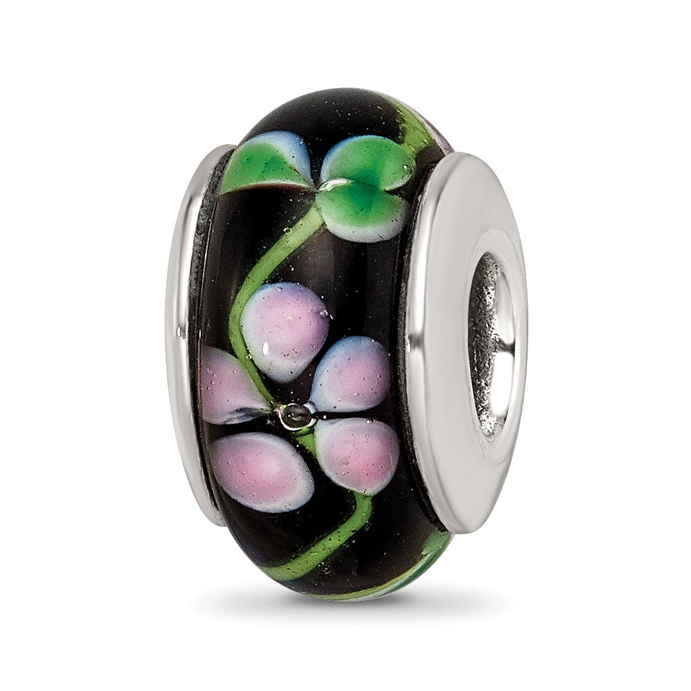 Sterling Silver Reflections Black/Red Hand-blown Glass Bead, 13.64 x 7.27 mm, 1.17 g