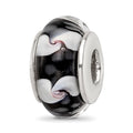 Sterling Silver Reflections Black/White Hand-blown Glass Bead, 13.64 x 7.27 mm, 1.17 g - ID5S9QRS7108L7