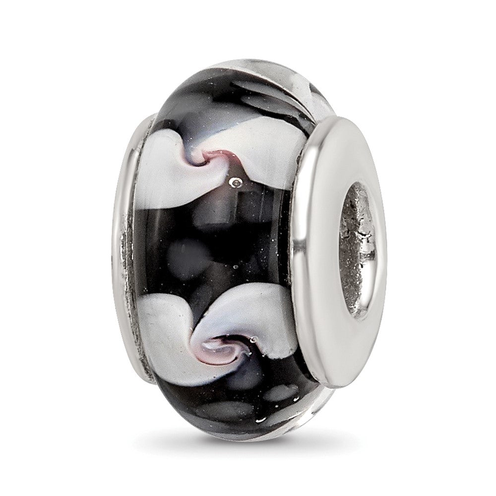 Sterling Silver Reflections Black/White Hand-blown Glass Bead, 13.64 x 7.27 mm, 1.17 g - ID5S9QRS7108L7