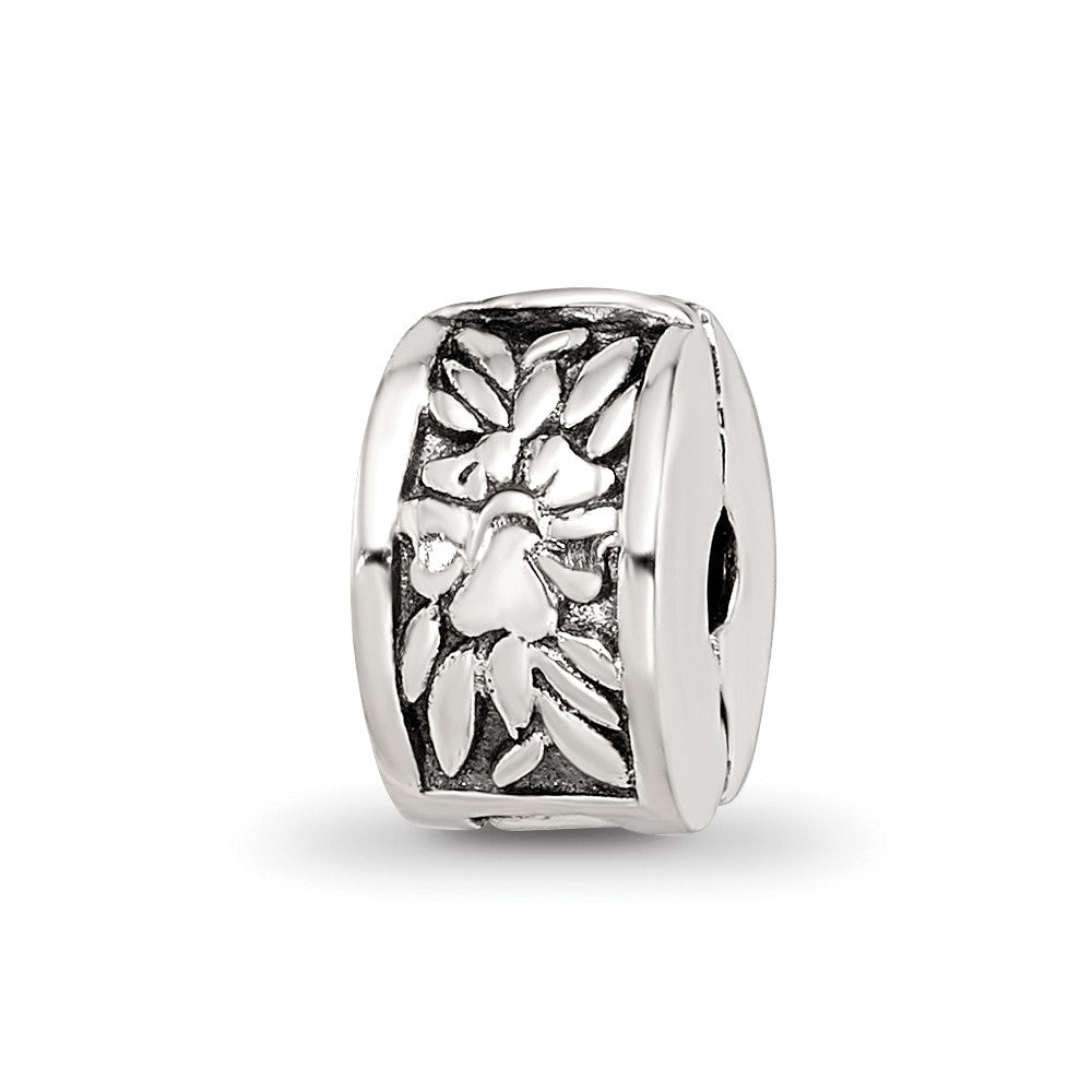 Kids Collection Sterling Silver Reflections Floral Pattern Clip Bead, 8.18 x 4.55 mm