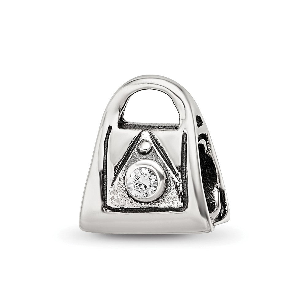 Sterling Silver Reflections Kids CZ Handbag Bead, 8.18 x 7.27 mm