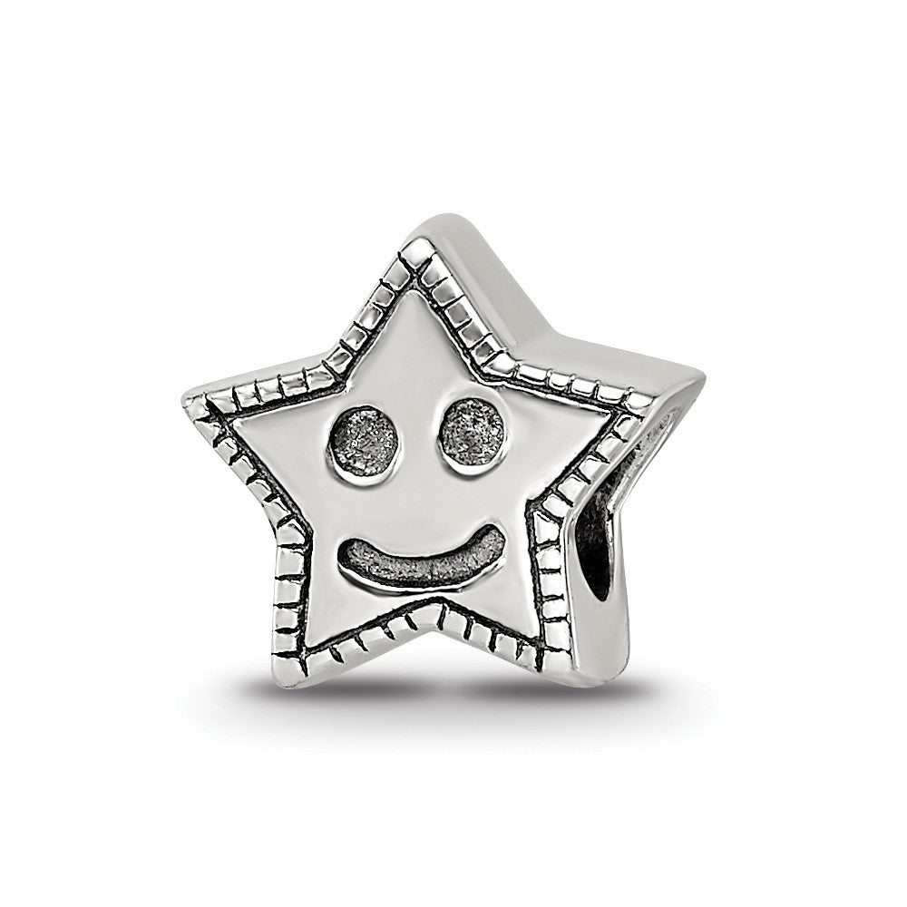 Sterling Silver Reflections Kids Smiley Star Bead, 8.18 x 9.09 mm