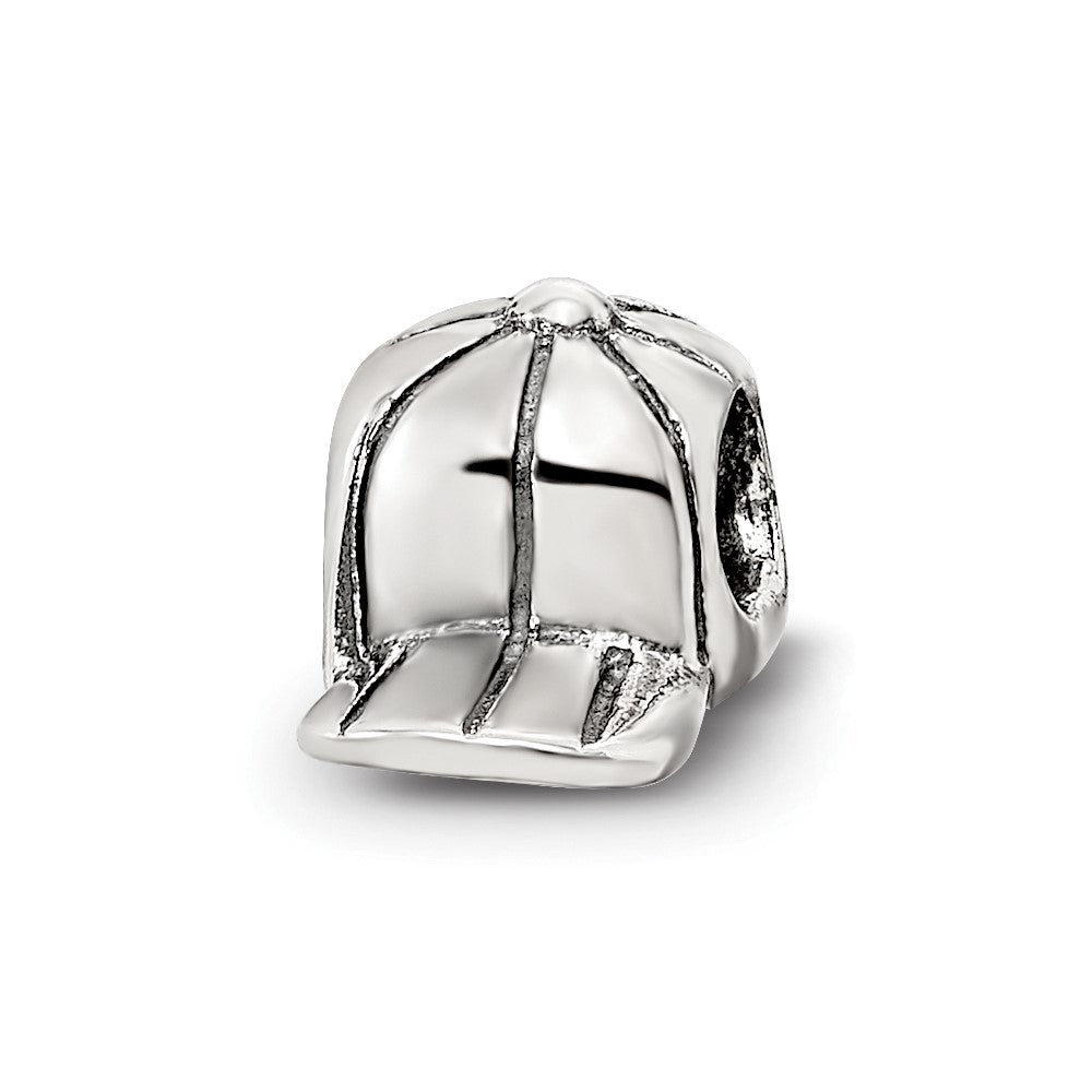 Sterling Silver Reflections Kids Baseball Cap Bead, 8.18 x 8.18 mm