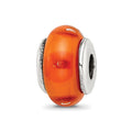 Kids Collection Sterling Silver Hand-blown Orange Glass Reflections Bead, 11.82 x 6.36 mm