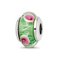 Sterling Silver Reflections Kids Green Hand-blown Glass Bead, 11.82 x 6.36 mm