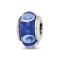 Kids Collection Sterling Silver Hand-blown Blue with White Dots Pattern Glass Reflections Bead, 11.82 x 6.36 mm