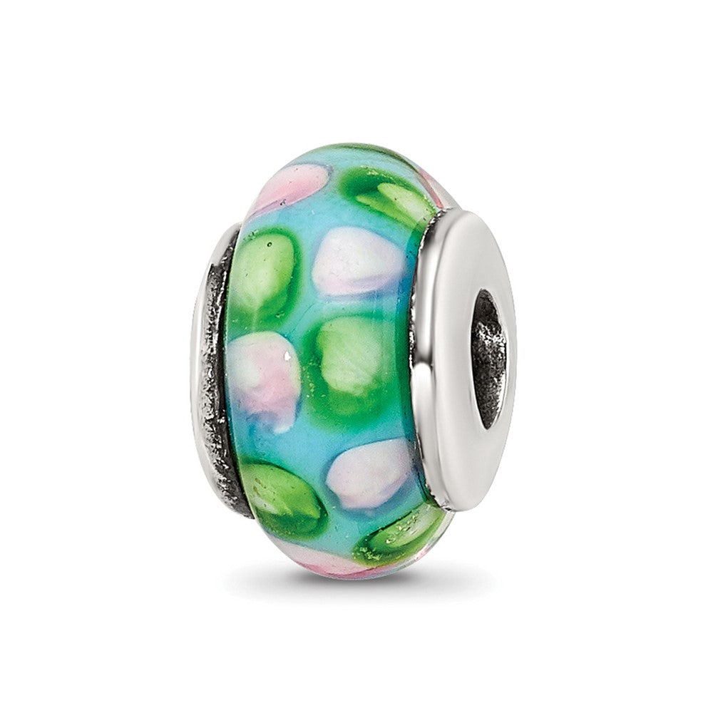 Sterling Silver Reflections Kids Blue Hand-blown Glass Bead, 11.82 x 6.36 mm