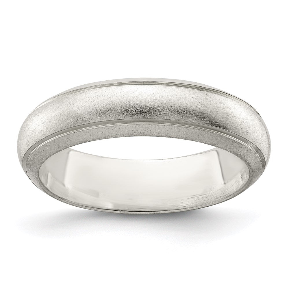 Sterling Silver 5mm Satin Half Round with Edge Lines Size 7 Band