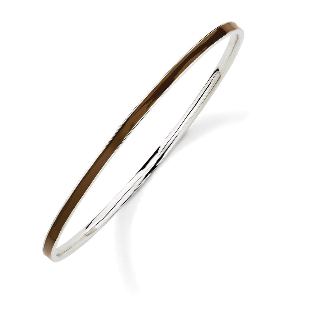 Sterling Silver Stackable Expressions Brown Slip-On Enamel Bangle, 3 mm