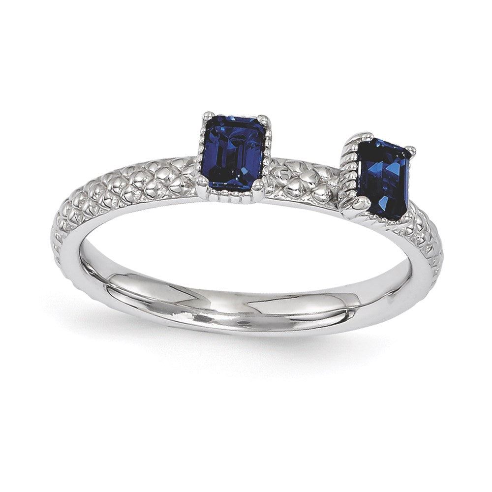 Sterling Silver Stackable Expressions Created Sapphire Two Stone Ring, 0.56 ct, Size 5, 2.5 mm