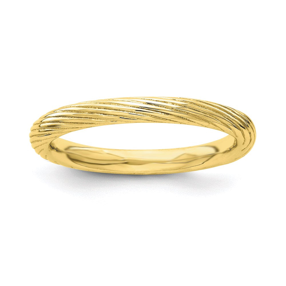 Sterling Silver Stackable Expressions Gold-plated Textured Ring, Size 5, 2.5 mm, 2.43 g