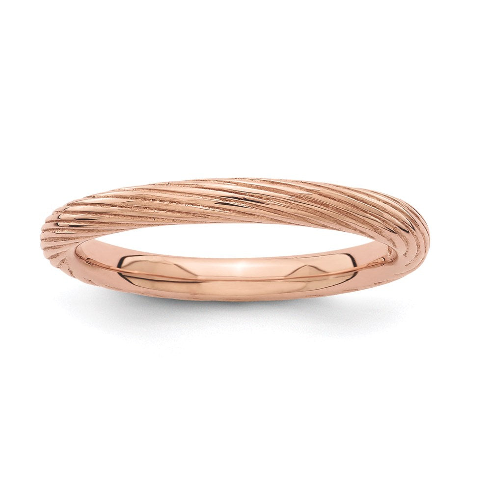 Sterling Silver Stackable Expressions Pink-plated Textured Ring, Size 5, 2.5 mm, 2.43 g