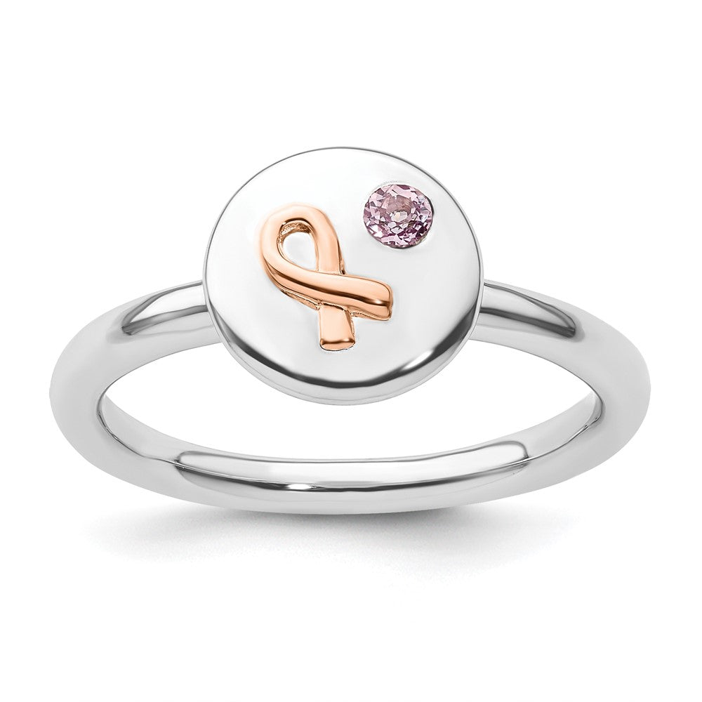 Sterling Silver Stackable Expressions 14k Rose Ribbon Pink Sapphire Ring, 0.12 ct, Size 6, 2.25 mm
