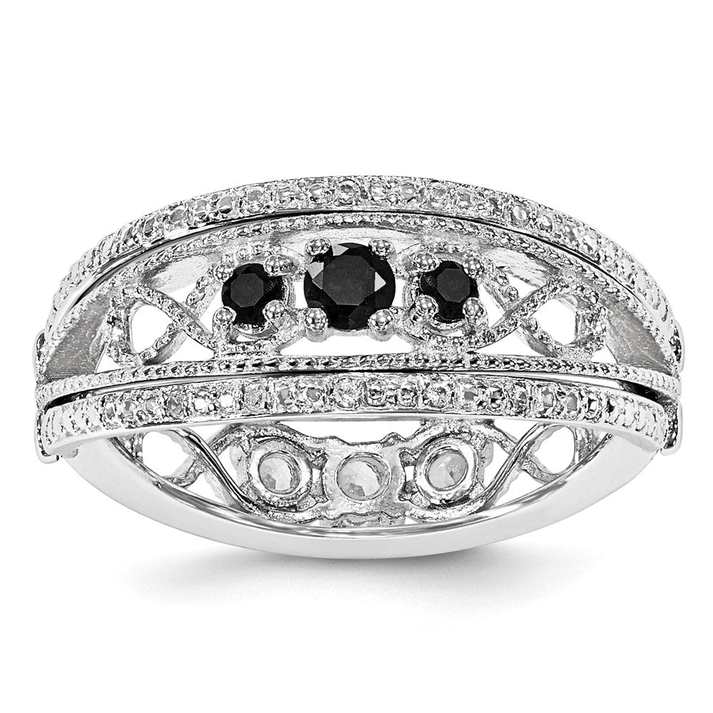 Sterling Silver Stack Exp Black Sapphire & Created White Sapphire Flip Ring, 0.52 ct, Size 7
