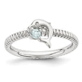 Sterling Silver Stackable Expressions Aquamarine & Diamond Dolphin Ring, 0.095 ct, Size 7, 2.25 mm