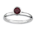 Sterling Silver Stackable Expressions High 5mm Round Rhod. Garnet Ring, 0.65 ct, 2.25 mm