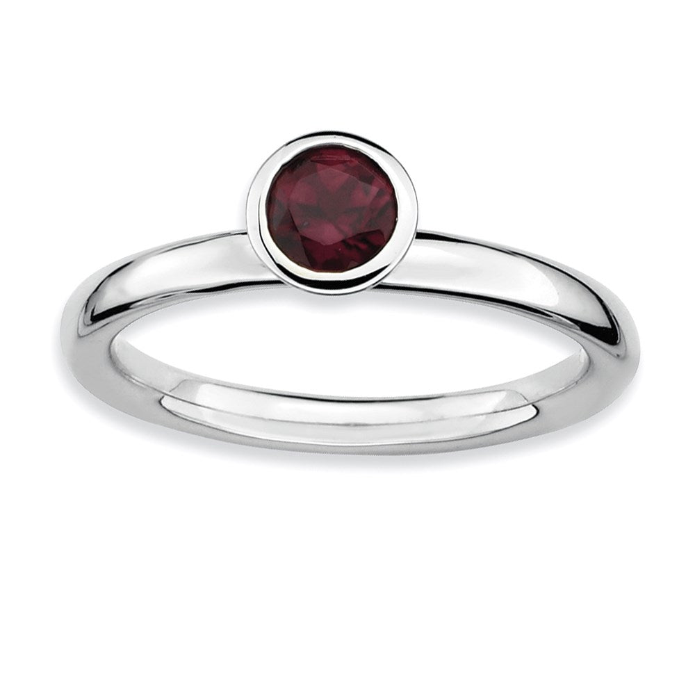 Sterling Silver Stackable Expressions High 5mm Round Rhod. Garnet Ring, 0.65 ct, 2.25 mm