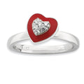 Sterling Silver Stackable Expressions Polished Enameled/CZ Heart Ring, 0.17 ct, Size 7, 2.25 mm