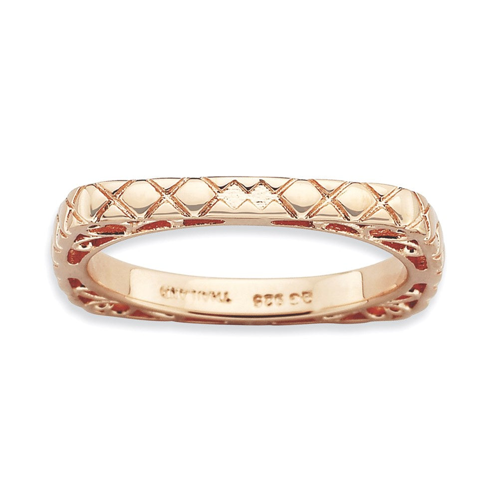 Sterling Silver Stackable Expressions Polished Pink-plate Square Ring, Size 7, 2.25 mm, 2.6 g
