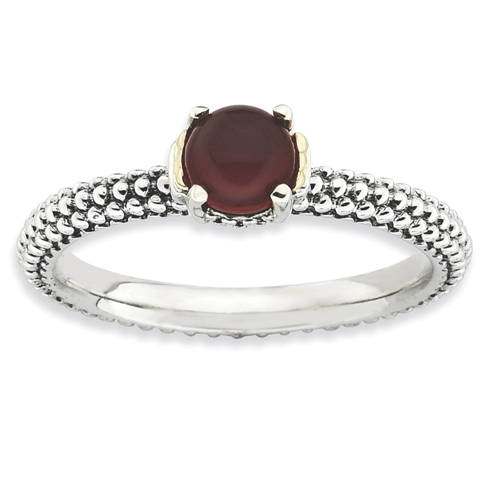 Sterling Silver & 14k Stackable Expressions Red Agate Antiqued Ring, Size 8, 2.5 mm