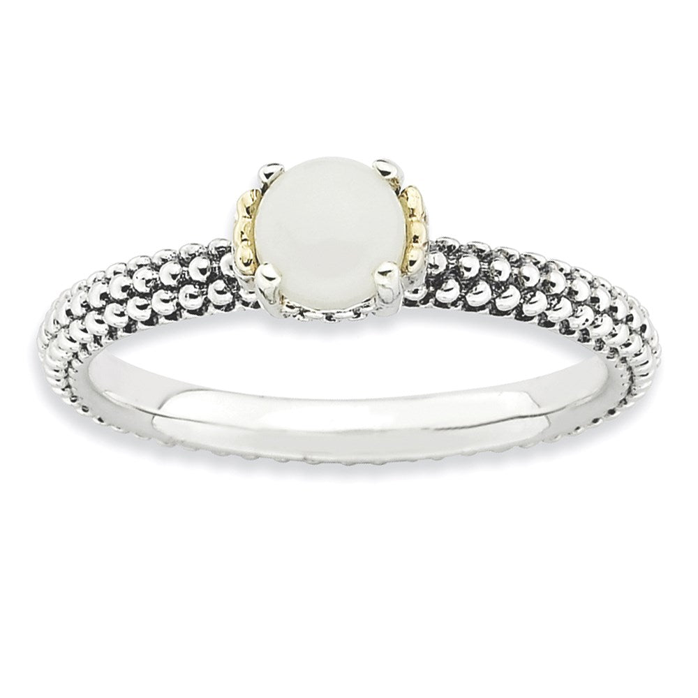 Sterling Silver & 14k Stackable Expressions White Agate Antiqued Ring, Size 7, 2.5 mm