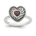 Sterling Silver & 14k Stackable Expressions Rhod. Garnet Antiqued Ring, 0.6 ct, Size 5, 2.5 mm