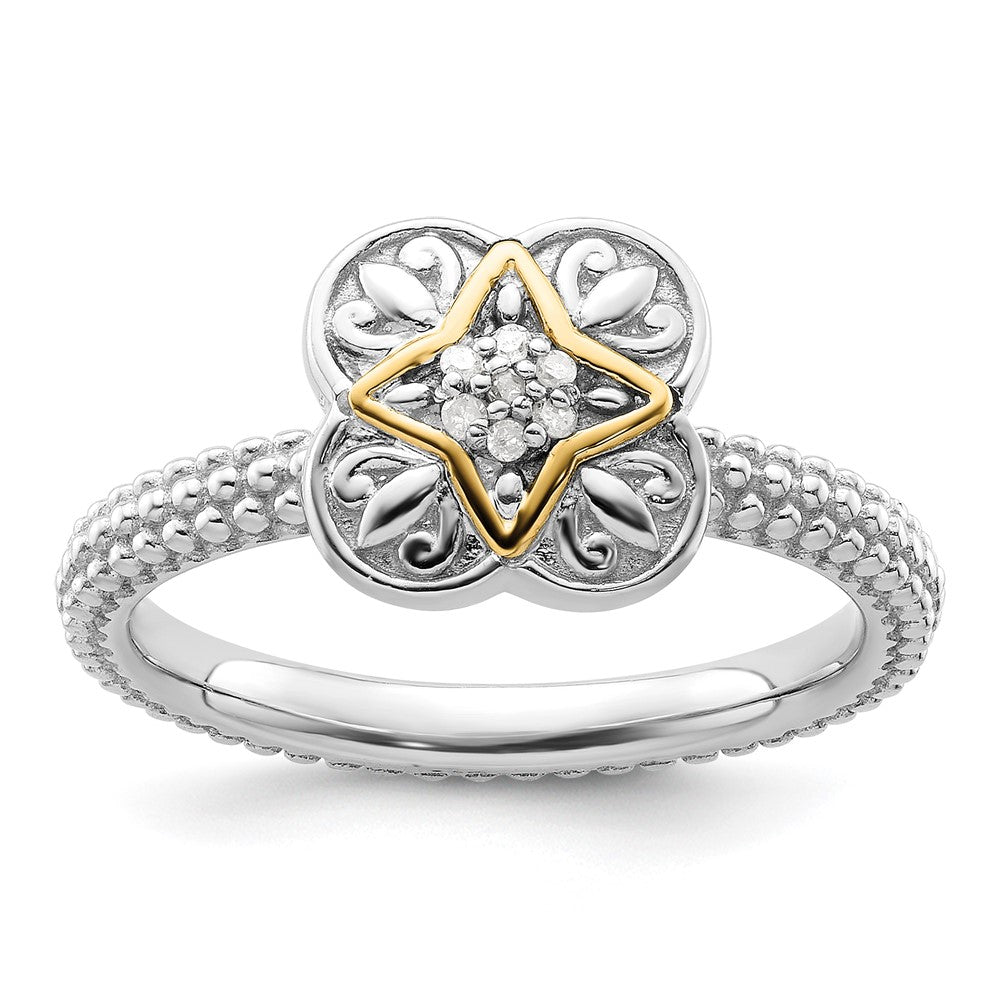 Sterling Silver & 14k Stackable Expressions Diamond Ring, 0.035 ct, Size 5, 2.25 mm