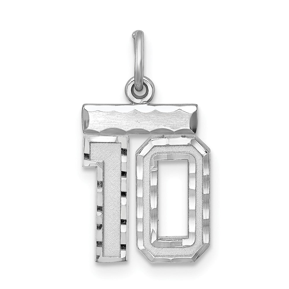 Sterling Silver Rhodium-plated Diamond-cut #10 Charm, 20 x 14 mm