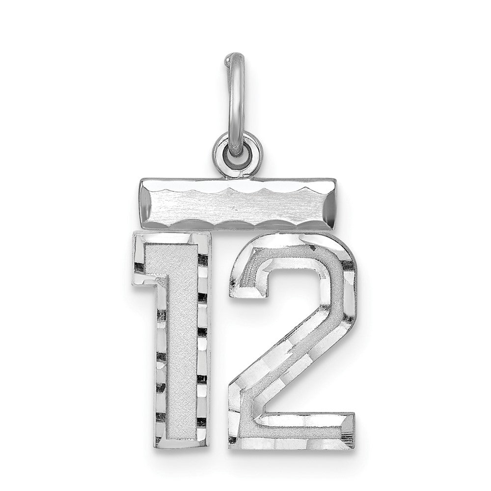 Sterling Silver Rhodium-plated Diamond-cut #12 Charm, 20 x 14 mm