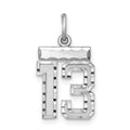 Sterling Silver Rhodium-plated Diamond-cut #13 Charm, 20 x 14 mm