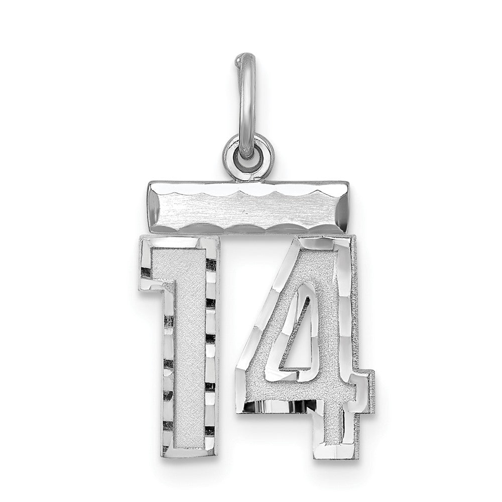 Sterling Silver Rhodium-plated Diamond-cut #14 Charm, 20 x 14 mm